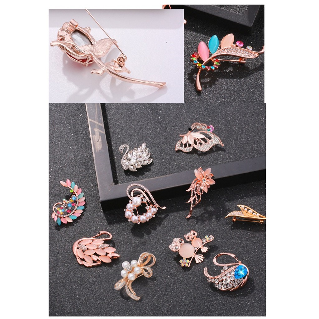 Hot Sale Korea Indah Bros Kristal Swan Bouquet Mutiara Cinta Bros High-end Opal Bunga Busur Bros Mode semua pertandingan Aksesoris-8
