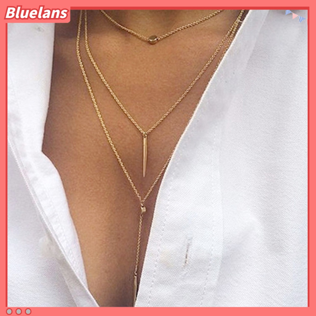 Bluelans Three-Layer Bar Pendant Alloy Luxury Chain Necklace