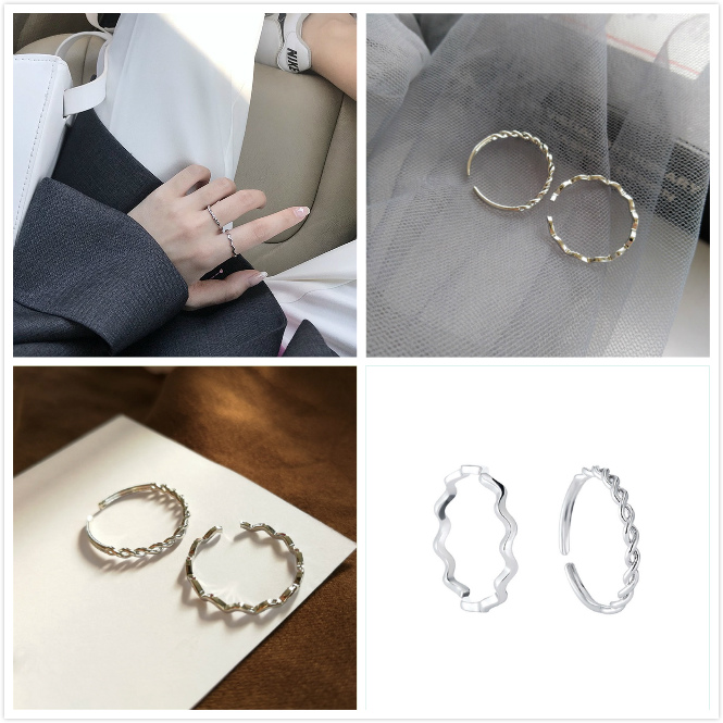 2 Pcs Set Cincin Terbuka Gelombang Korea A&amp;6