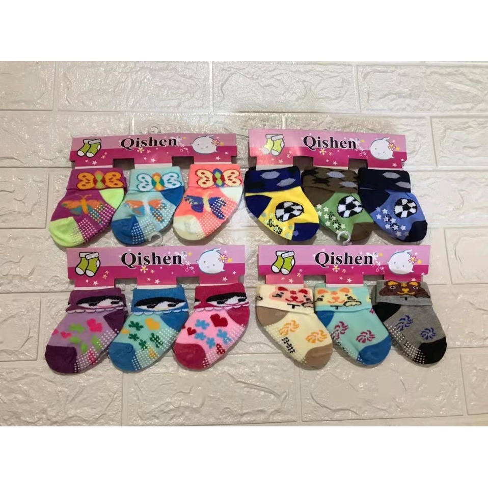 Kaos Kaki Bayi Motif 3in1 Polos Antislip 0-6 Bulan Newborn Variasi Lurus Lipat