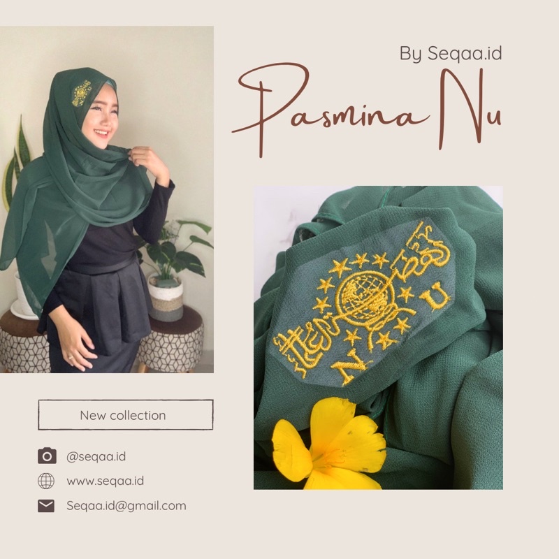 JILBAB PASMINA BORDIR NU || jilbab pasmina hijau botol