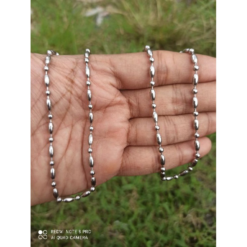 KALUNG MONEL MODEL BERAS BOLA 75 cm WARNA SILVER BAGUS KEREN CAKEP