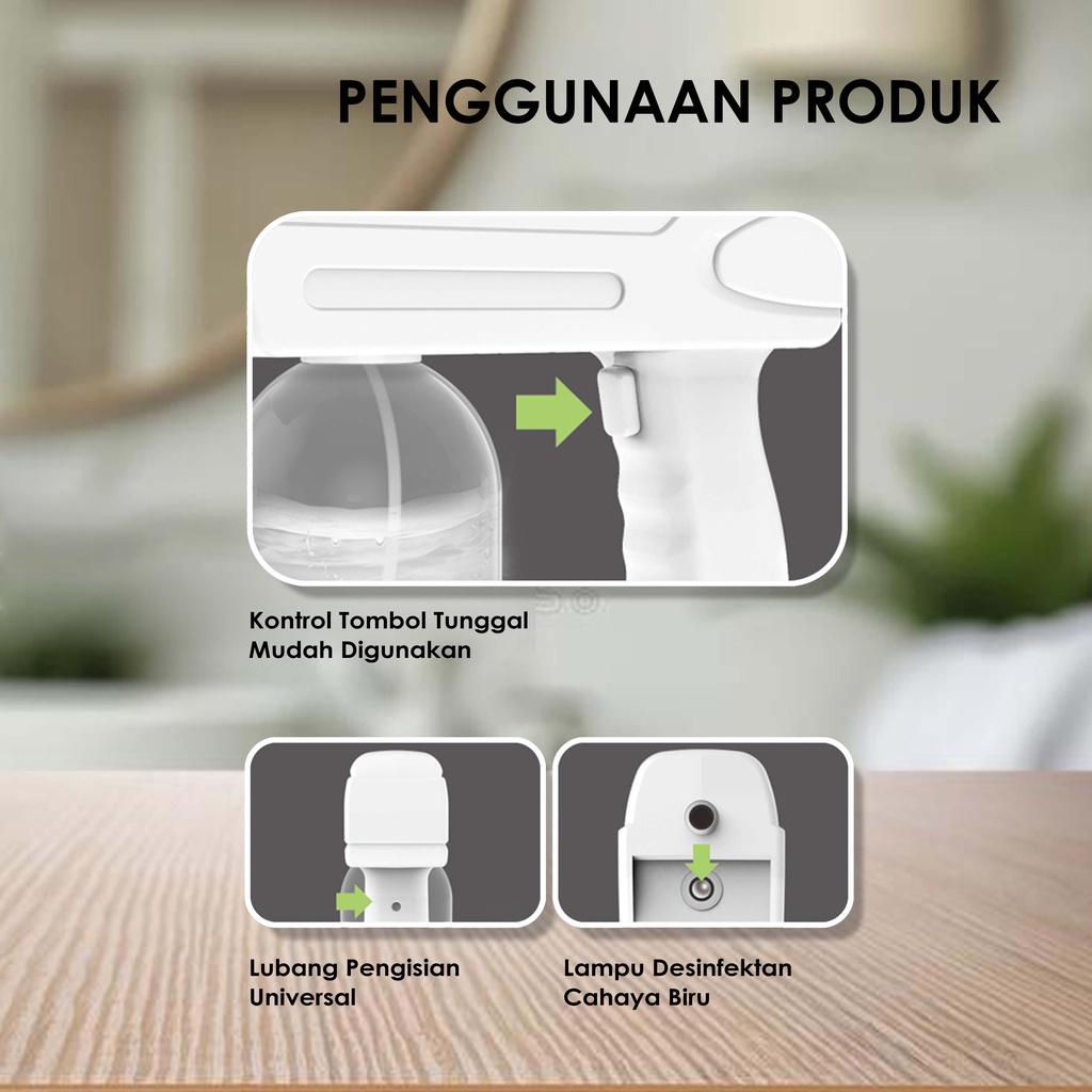 KADONIO Nano Spray Gun Disinfectant Fogging Disinfection Portable Sterilisasi Cahaya Biru Pemurnian Udara Usb 300ML