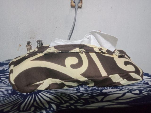 Cover Tempat Tissue Bahan Katun Lokal Teralis Coklat | Sarung Tisu Karakter | Cover Wadah Tissu Set