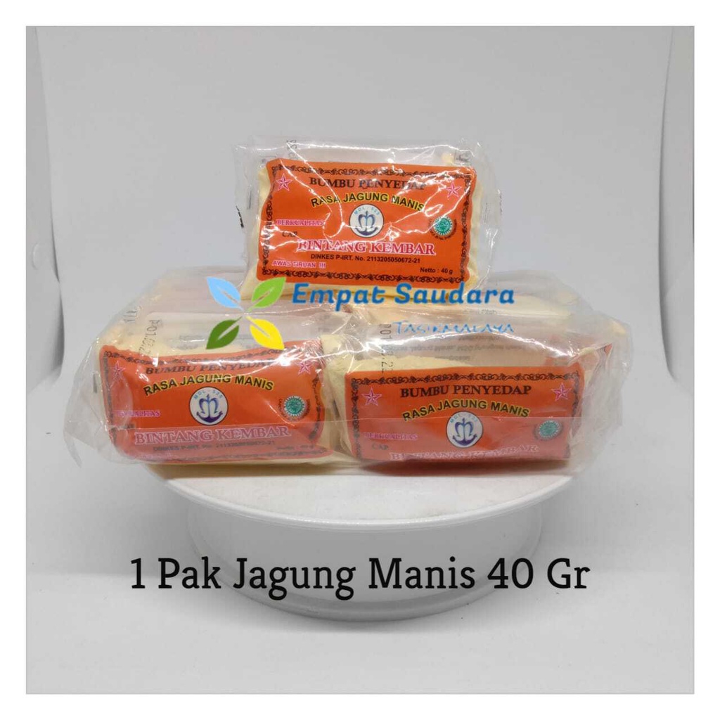 

SATU PAK BUMBU PENYEDAP RASA JAGUNG MANIS MERK BINTANG KEMBAR KEMASAN 40 GR