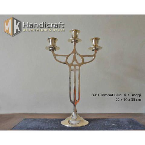 tempat lilin cabang 3 tinggi kuningan - candle holder - tempat lilin unik