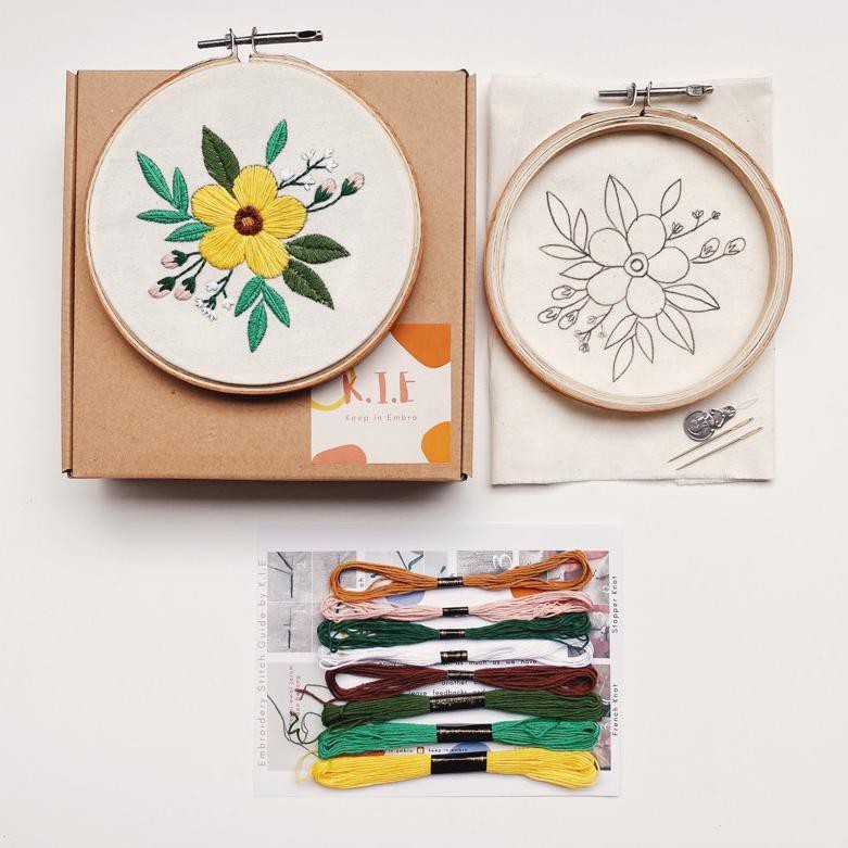 Wt3Code EMBROIDERY KIT PACKAGE FLOWER/ Paket sulam untuk pemula / paket sulam tangan / menyulam kit