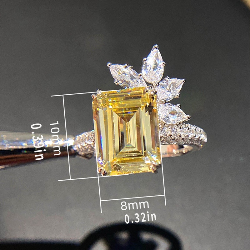 Fancyqube Cincin Cubic Zirconia Bentuk Persegi Warna Kuning Untuk Wanita