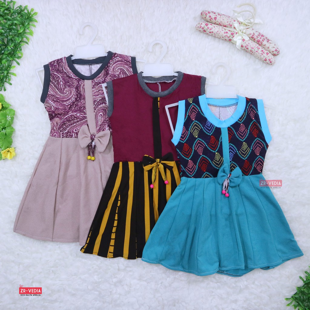 Dress Nabila Uk 1-2 Tahun /Dress Balita Anak Perempuan Murah Baju Dres Batik Adem Pita Grosir Lengan