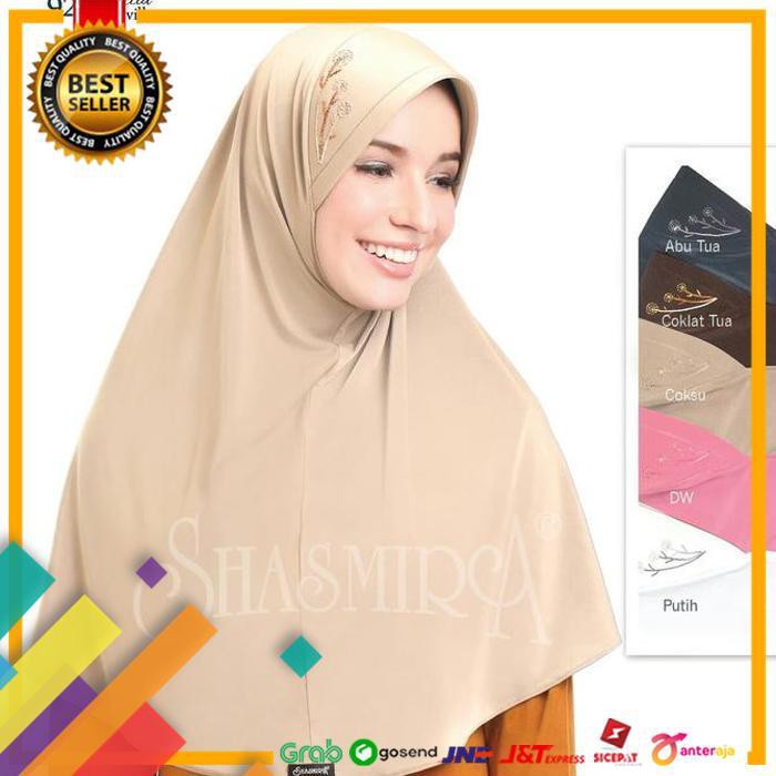 BIG SALE.. DISKON SHAS BERGO 80 SHASMIRA JILBAB INSTAN SPANDEK SUTRA BORDIR - PUTIH ..TERMURAH