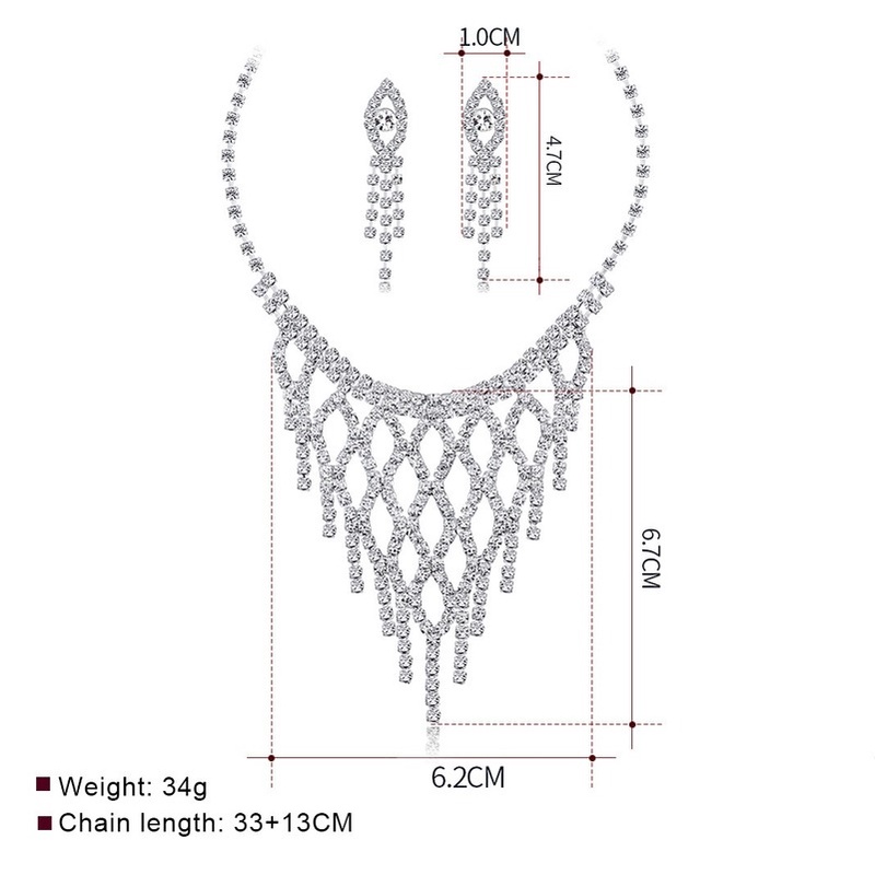 Set Perhiasan Kalung Anting Kristal Berlian Imitasi Untuk Pernikahan