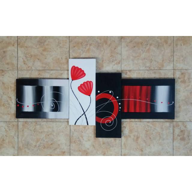 Lukisan kaligrafi bunga minimalis abstrak merah jumbo