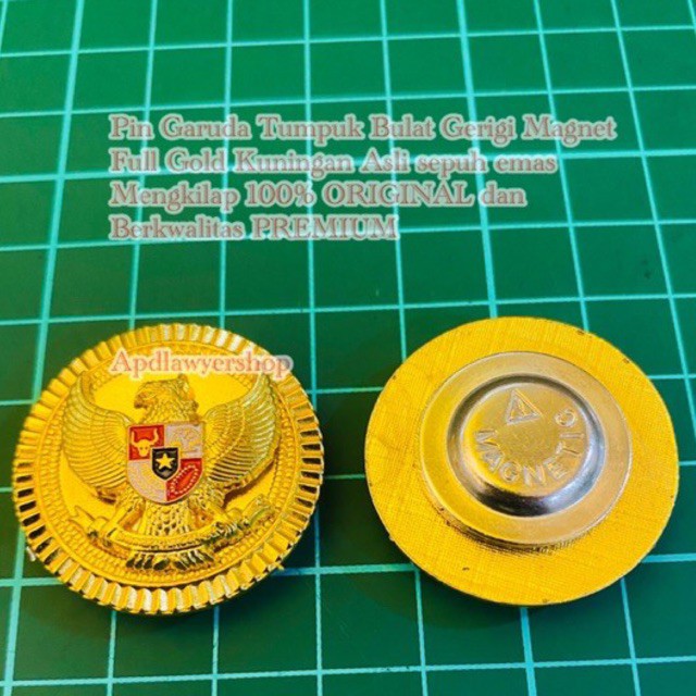 Pin Garuda Pancasila GARUDA Tumpuk Bulat Gerigi 3cm Magnet Kuningan Tebal 5mm 100% ORIGINAL PREMIUM