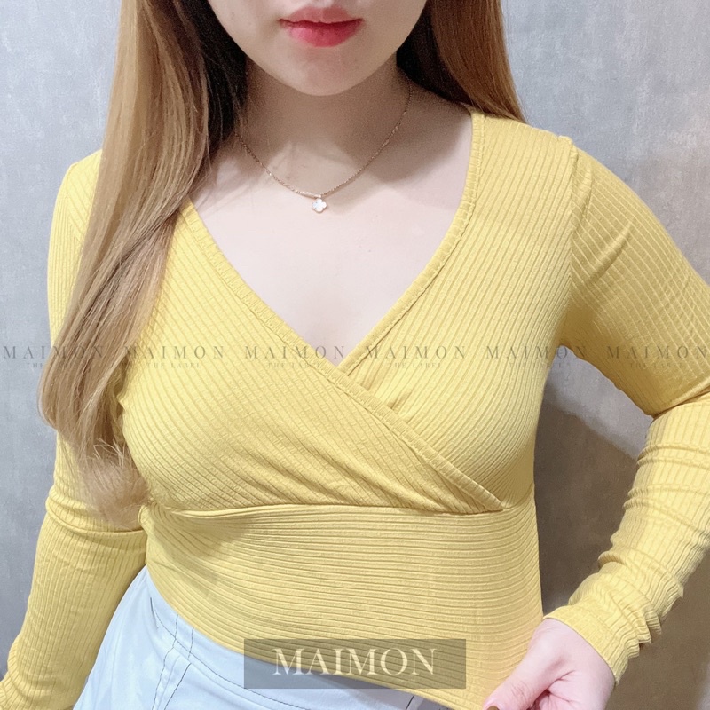 Pastel Long Sleeve Wrap Top | Atasan Wanita Korean Fashion | Maimon Grosir