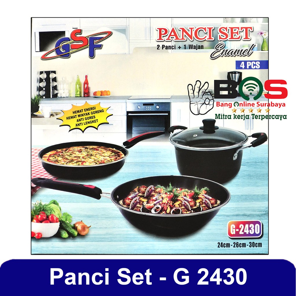 Panci Set Wajan Enamel GSF-2630 GSF 2630 Panci Enamel Anti Lengket