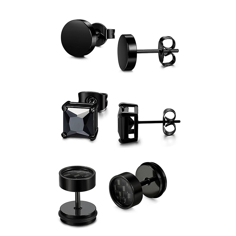 Hu Hu Hu Hu Hu Alat Bantu Pasang Kacamata♡ 6 Pasang Anting Stud Bahan Stainless Steel Aksen Berlian Imitasi Untuk Unisex