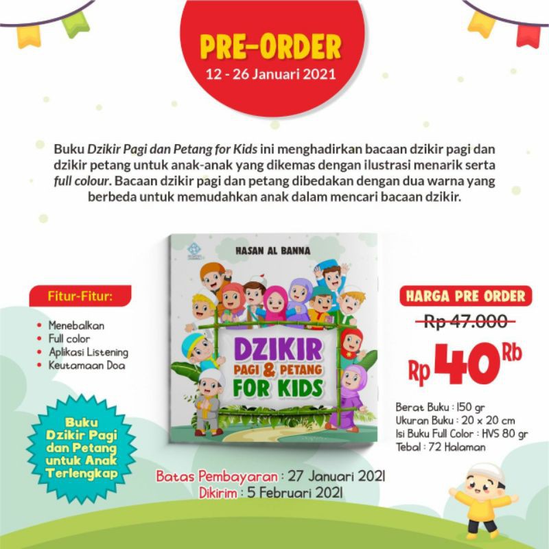 Buku Dzikir Pagi dan Petang For Kids - Hasan Al Bana -Dzikir Pagi Petang untuk Anak-Buku Dzikir Anak