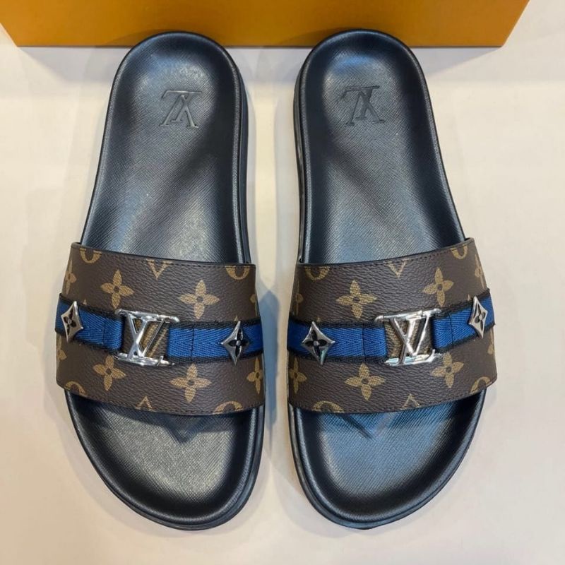 sandal lv monogram coklat slide sendal flat selop pria cowok mirror quality New lou is vuitton