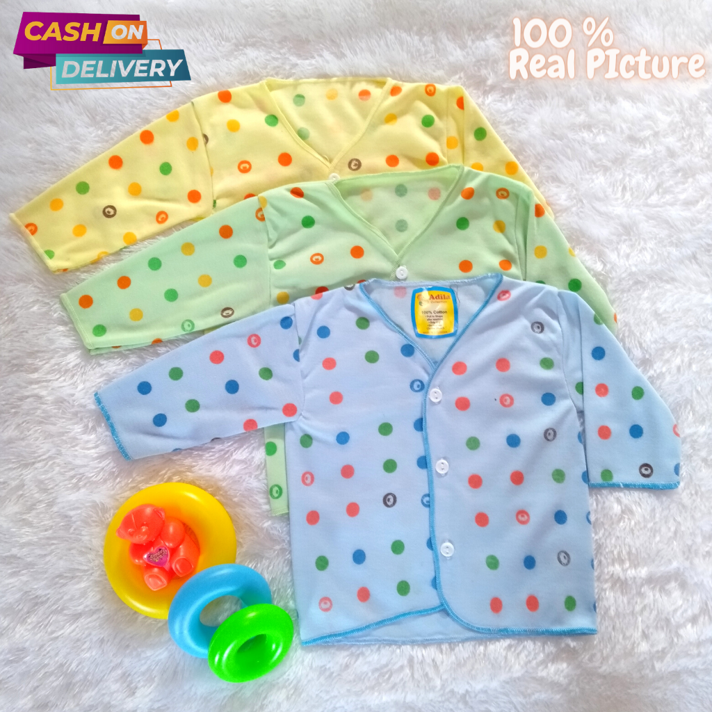 3PCS Baju Bayi Baru Lahir Lengan Panjang Motip Polka Newborn 0-6 Bulan