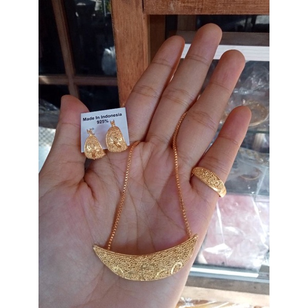 set kalung anting cincin tembaga lapis emas