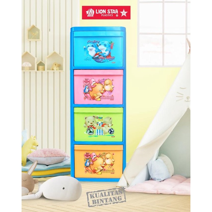 Lemari Rak Baju Pakaian Plastik Family Container Lion Star Laci Susun Onlybonnie