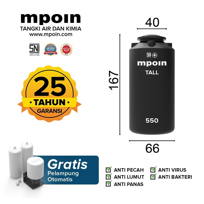 Tangki Air MPOIN PLUS 600 Liter TALL | Toren Air | Tandon Air