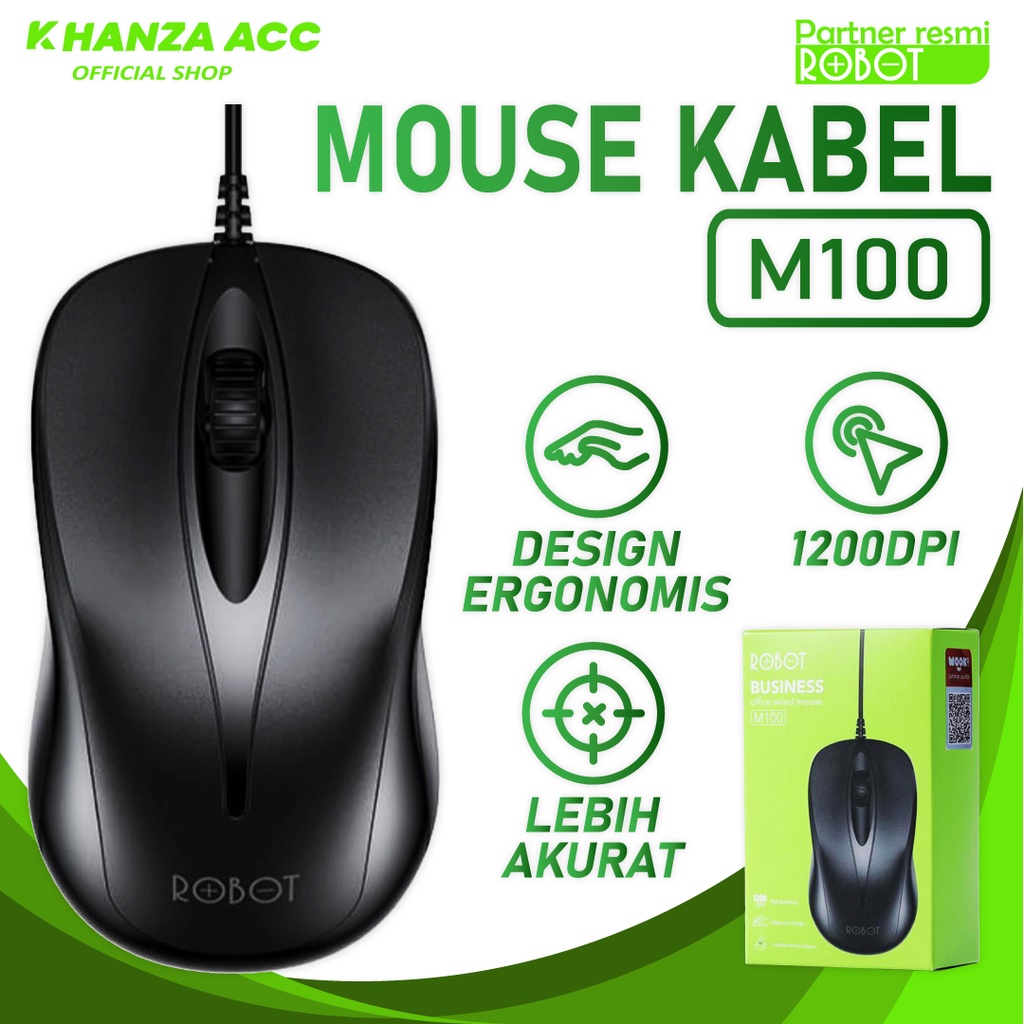 KHANZAACC ROBOT M100 Mouse Wired Laptop Komputer Office 1200 DPI