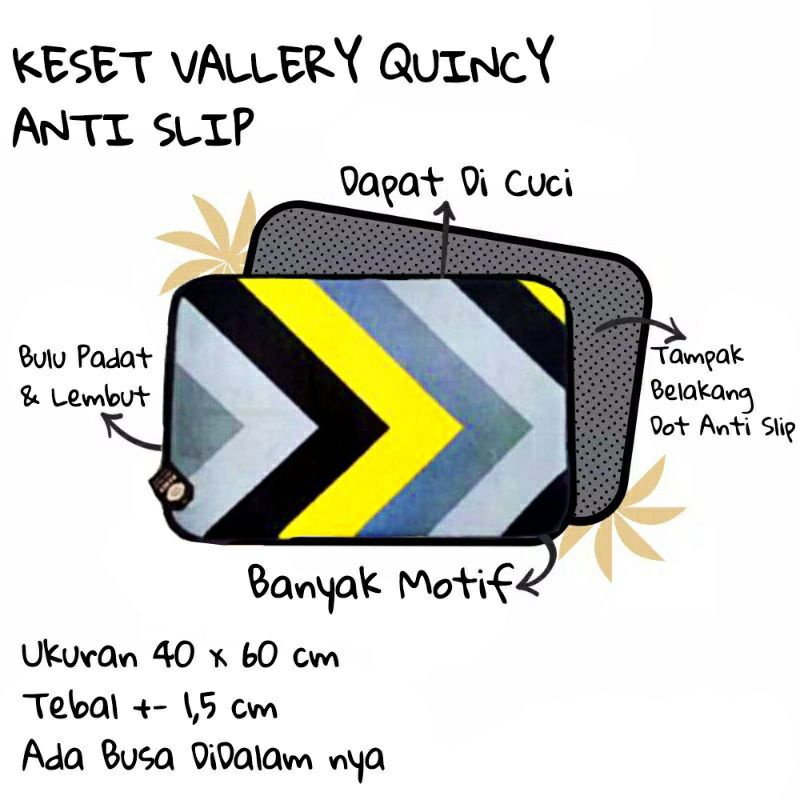 Keset Vallery Quincy Anti Slip Minimalis /Keset Motif Aesthetic 40x60cm