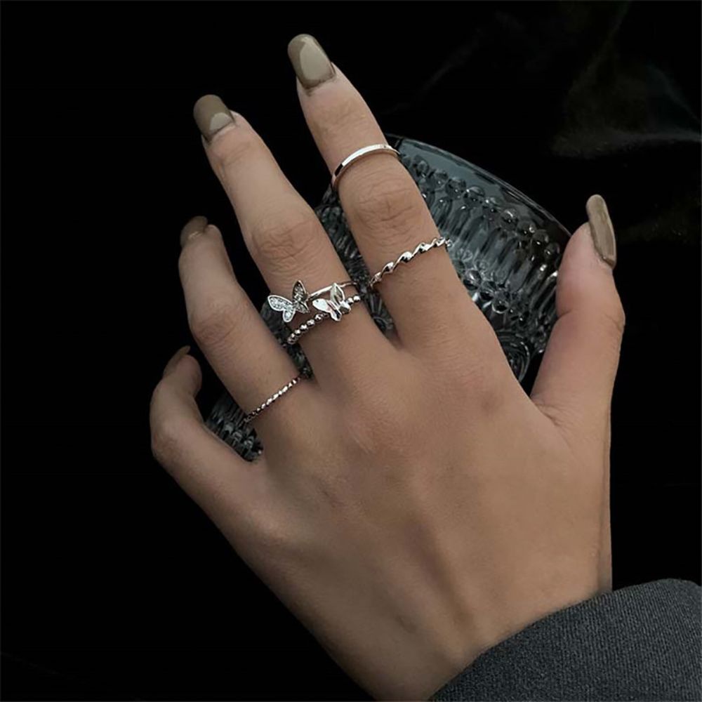 Needway  Sweet Finger Ring Simple Bow Butterfly Ring Set Women Korean 4/5PCS Ring set Alloy Joint Ring Crystal Jewelry Gift