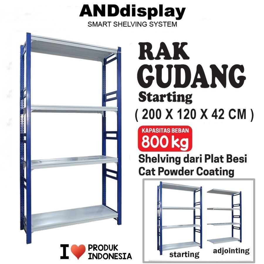 RAK GUDANG BESI BOLTLESS STARTING T.2 M x L.42 x P.120 MINIMARKET