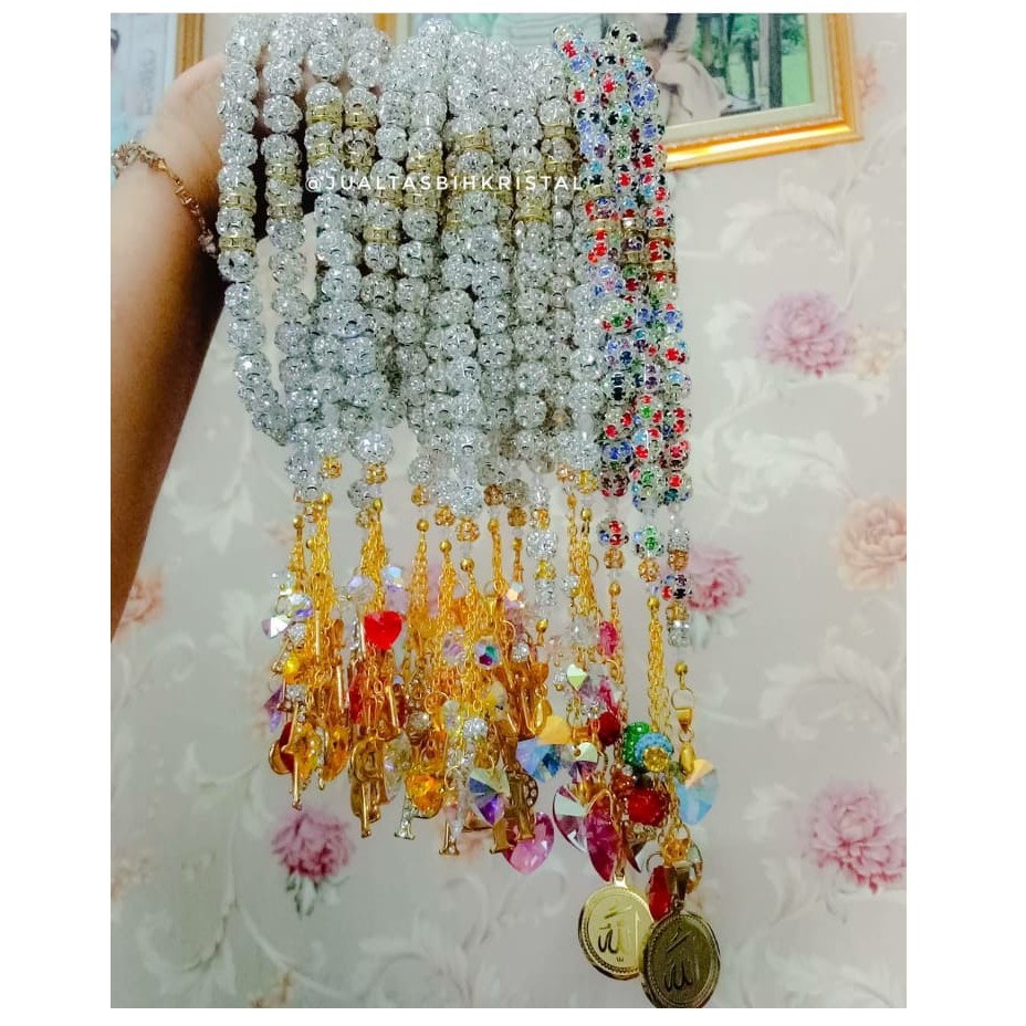 tasbih rondel kristal dengan bandul love kristal swarovski