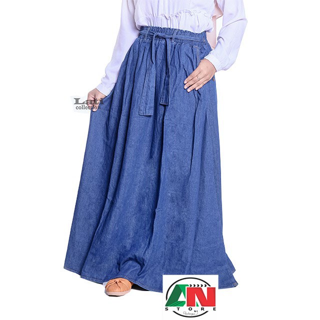 ROK JEANS JUMBO / ROK JEANS PANJANG /ROK DENIM JUMBO LINE A / ROK WANITA DEWASA BIG SIZE