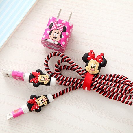 Set 4 In 1 Pelindung Kabel Charger Usb + Stiker Spiral Motif Kartun Untuk Huawei / Oppo / Vivo / Samsung