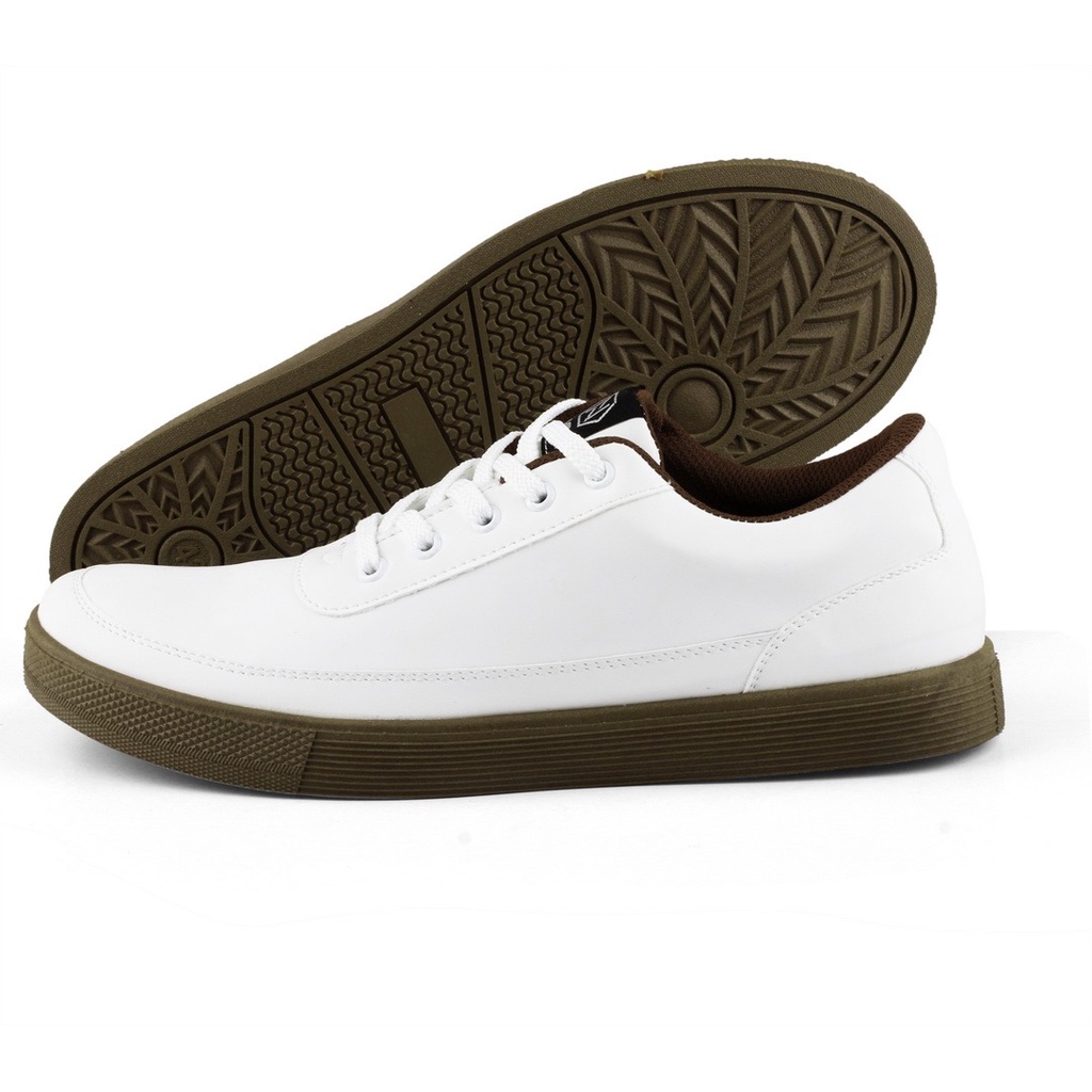 DEDRICK WHITE BROWN - Sepatu Sneakers Pria Casual Unisex Original