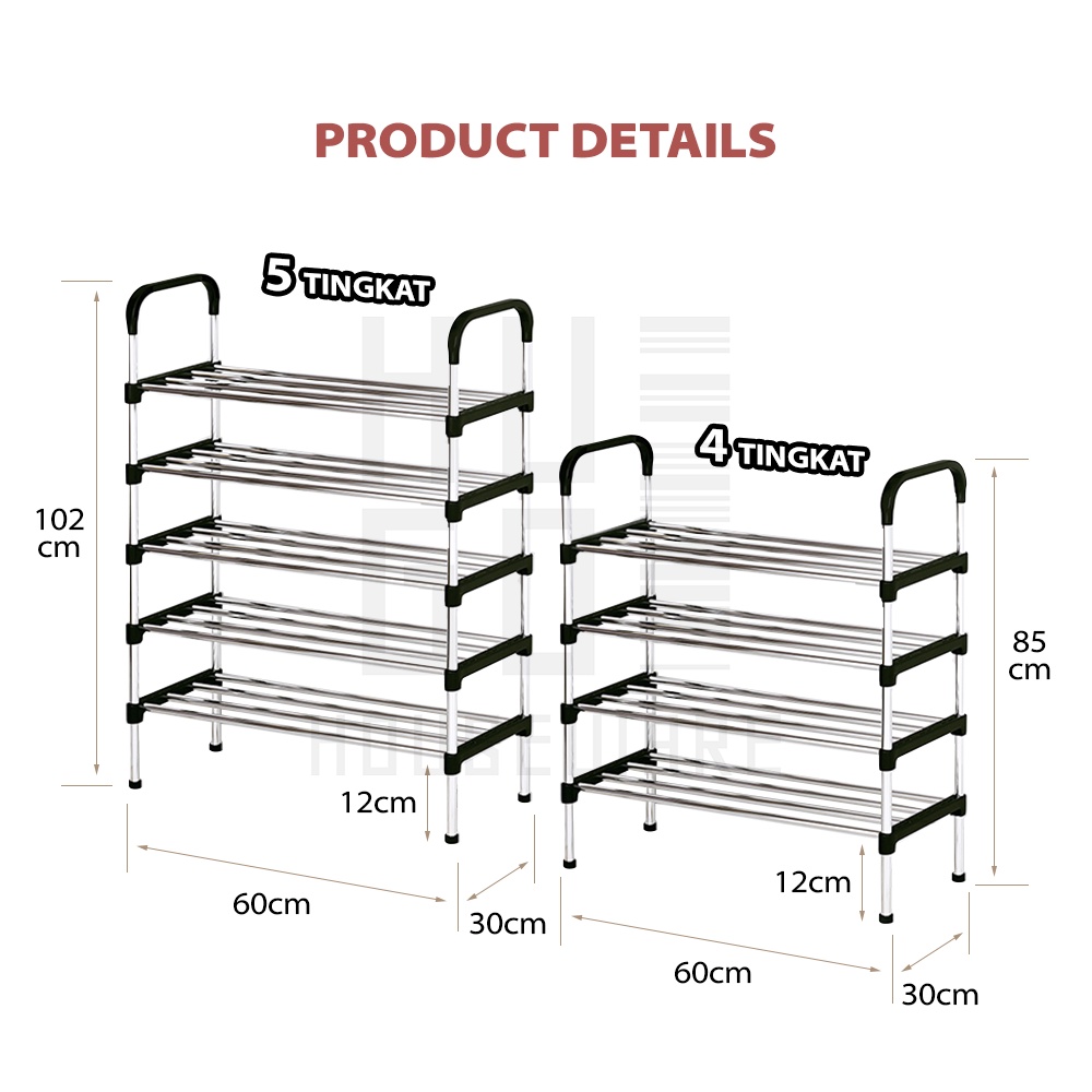 HUGO Rak Sepatu Portable Serbaguna 4 &amp; 5 Tingkat Stainless Steel