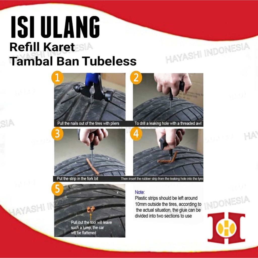 Refill Isi Karet Ban Tubles Ulang Tambal Ban Lem Cacing Mobil Motor-5pcs