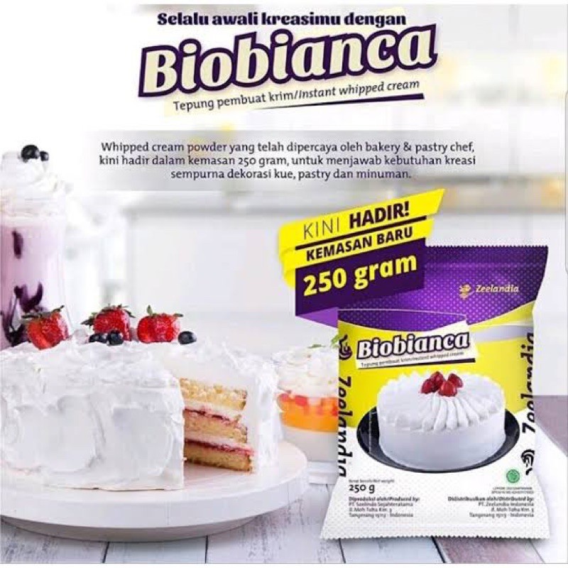 

ZEELANDIA BIOBIANCA WHIP CREAM 250G (Tepung Krim/ Instant Whipped Cream Powder/ Topping Bubuk)