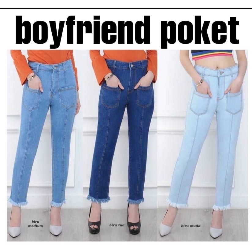 YAOSHI -Highwaist Boyfriend Poket  Kantong Depan Rawis