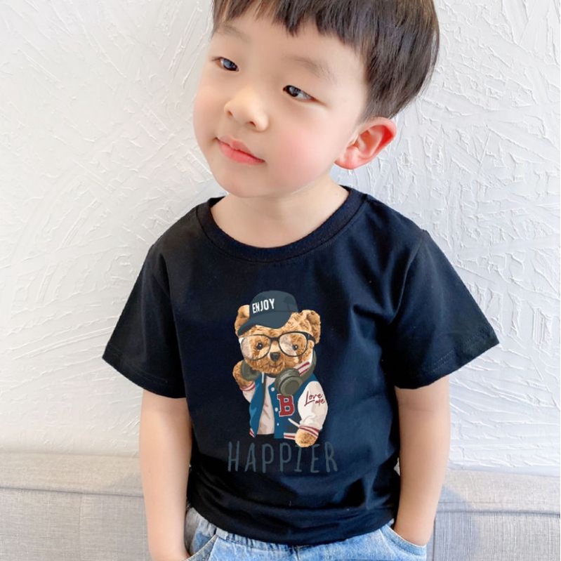 Kaos Anak HAPPIER Usia 2-10th Kaos Oblong Anak Cotton Combed Atasan Anak