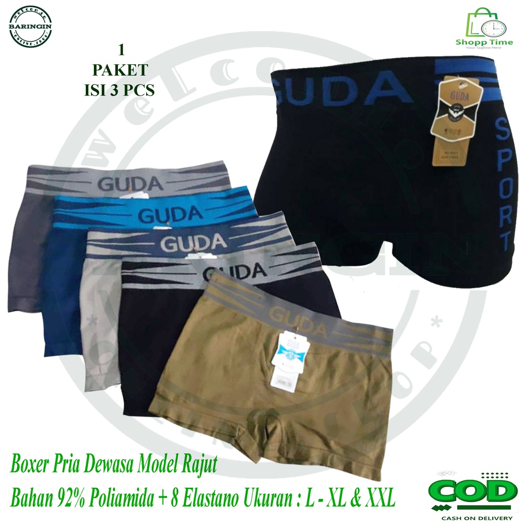 ISI 3 PCS Celana Dalam Boxer Pria Dewasa-Boxer Laki Laki-Boxer Cowok Rajut