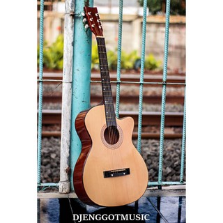 Image of [PAKET KOMPLIT] Gitar Akustik Custom Buat Pemula Bonus Softcase Senar Cadangan dan Pick