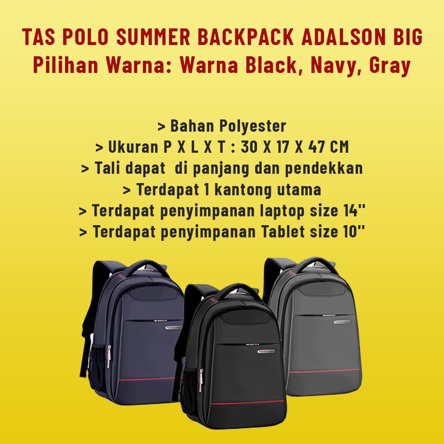 TAS PRIA BACKPACK POLO ADBAG | TAS LAPTOP RANSEL ORI IMPORT