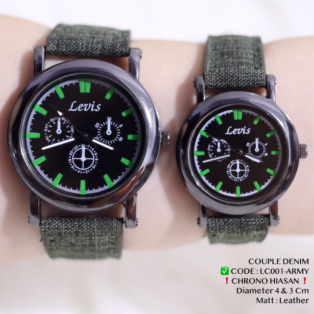 Jam tangan murah wanita /  pria LEVI tali kanvas kombinasi kulit grosir ecer termurah import LC001