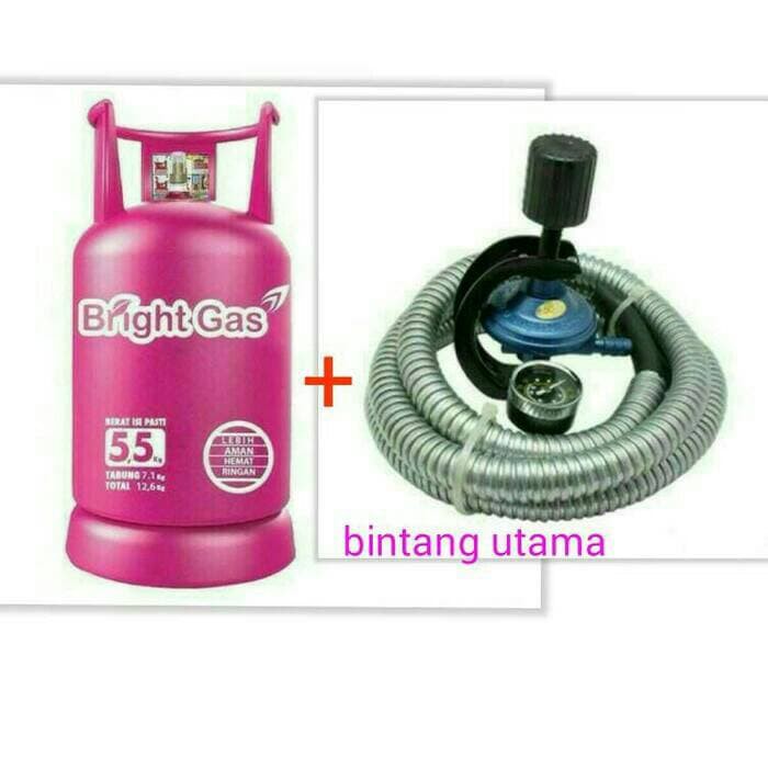 tabung bright gas+isi+regulator destec+selang fleksibel 1,8m.