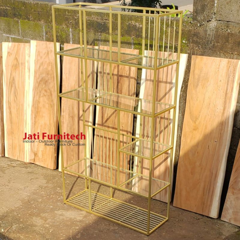 rak hias kaca - rak partisi gold - uk 100x180