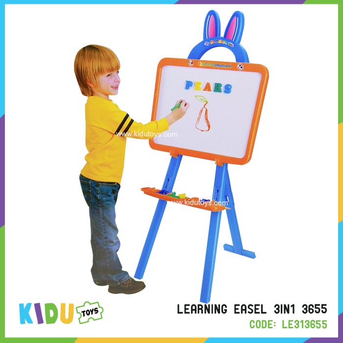 Mainan Anak Papan Tulis Spidol Kapur Belajar Menulis Membaca Menggambar Learning Easel 3 in 1 Kidu Toys