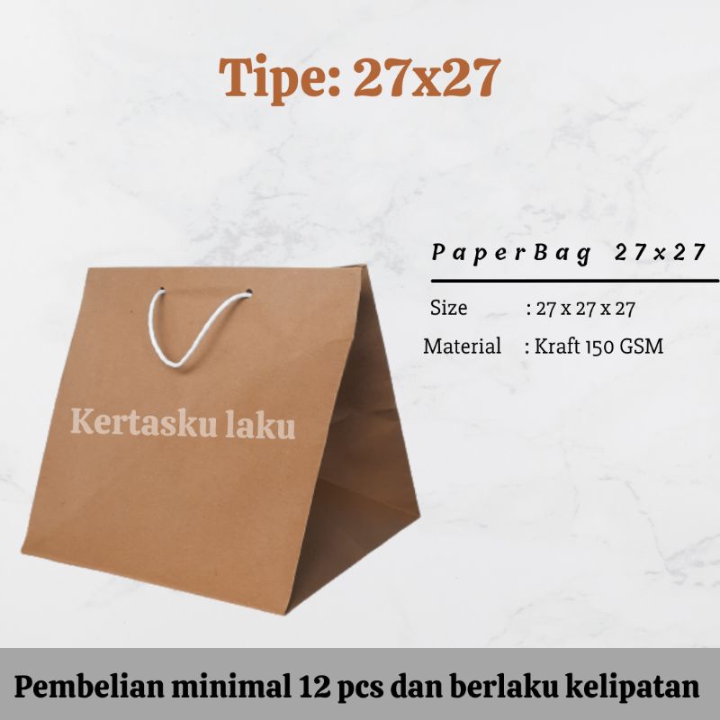 

Paper bag 27x27, coklat polos, tas kertas murah ukuran P27 x L27 x T27