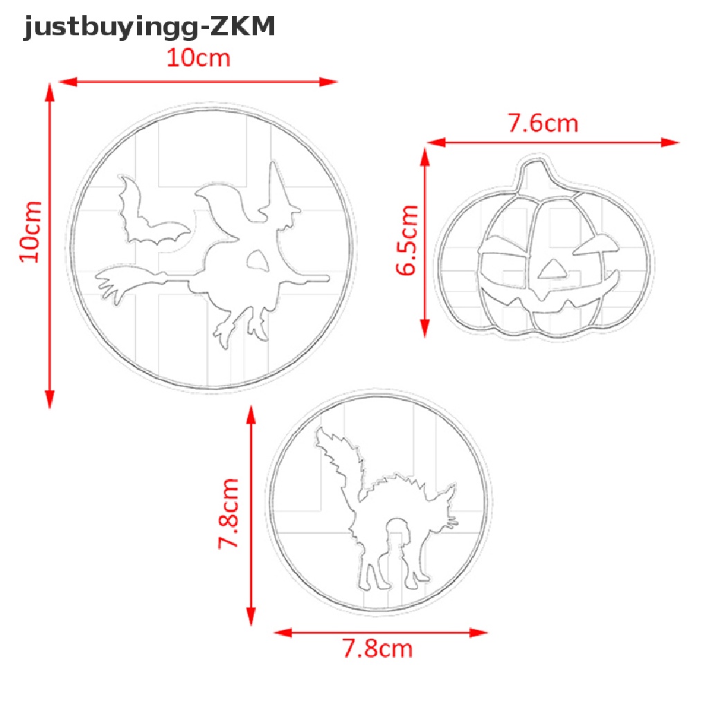 1 / 3Pcs Alat Pemotong Kue Kering Bentuk Labu Penyihir Kucing Hitam Untuk Dekorasi Halloween