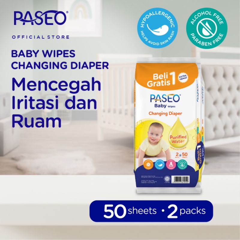 Tissue Basah 50 Sheets - Paseo Baby (1Paket isi 2Pack)