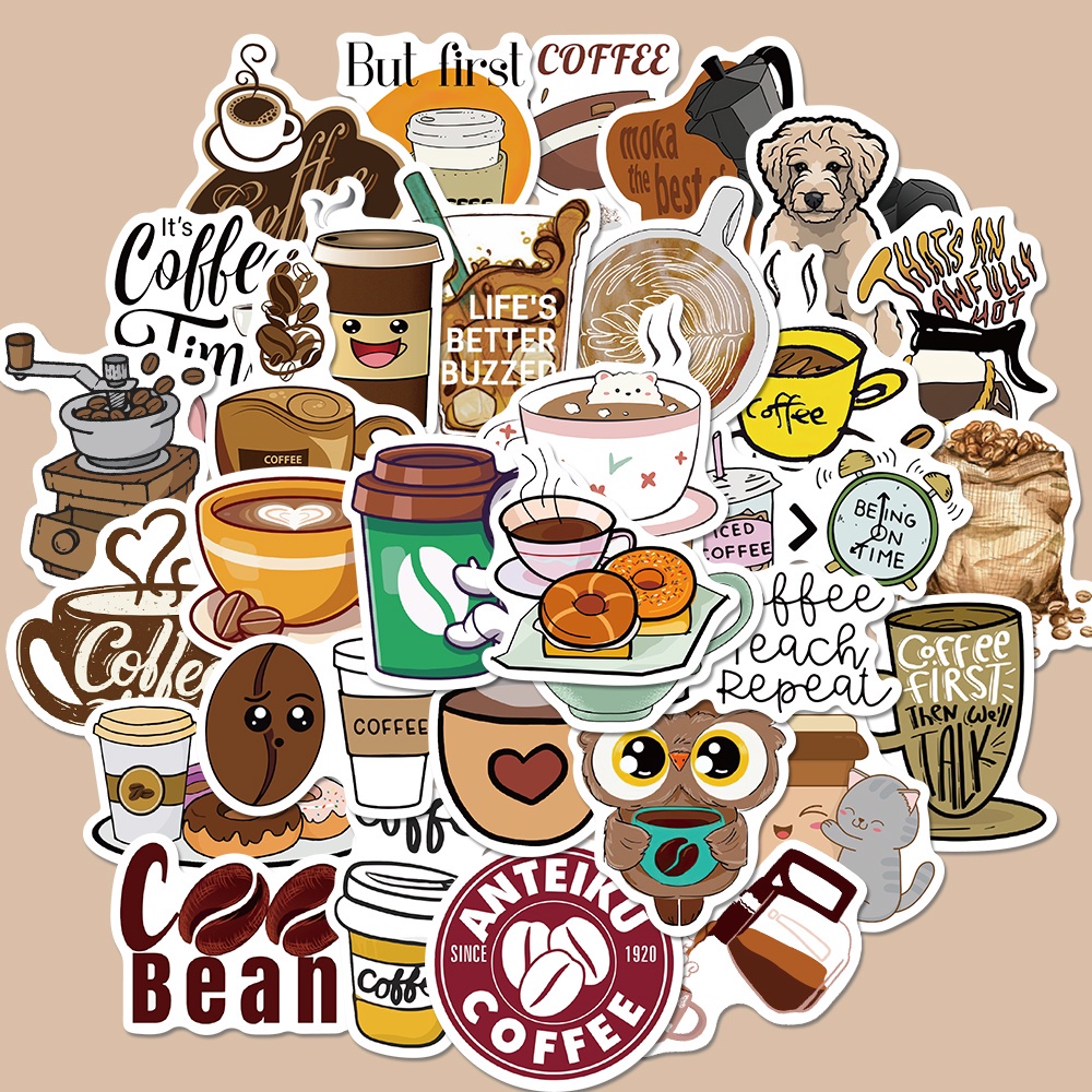 50 Pcs Stiker Desain Kartun Kopi Tahan Air Untuk Dekorasi Laptop Notebook Komputer Dan Gitar